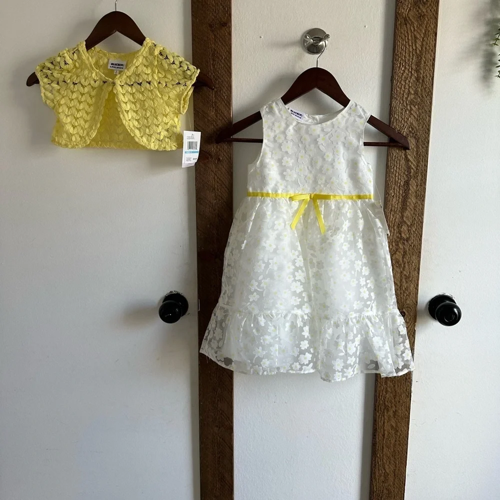 New Blueberi Boulevard White Daisy Ruffled Sundress + Short Sleeve Cover Up
